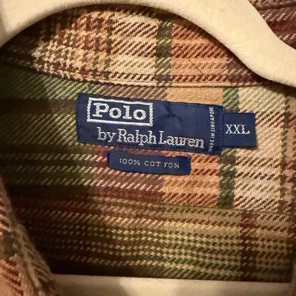 Ralph Lauren Plaid Flannel Shirt Jacket in Olive, Brown & Gold - Picture 2 of 4